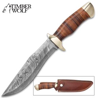 Timber Wolf Petra Temple Knife With Sheath - Damascus Steel Blade