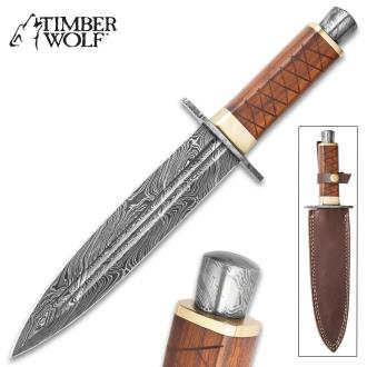Timber Wolf Kings Realm Dagger Damascus Steel Blade