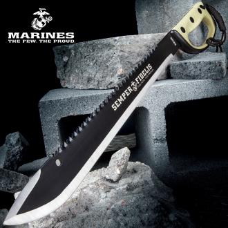 Usmc Semper Fi Sawback Machete Knife With Sheath