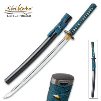 Shikoto Hammer-Forged Longquan Master Teal Wakizashi Sword