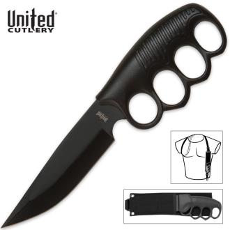 United Cutlery Sentry Black Clip Blade Knife & Shoulder Harness Sheath