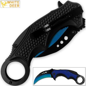 White Deer Blue Moon Defense Titanium Karambit Knife Lightened Assisted Open