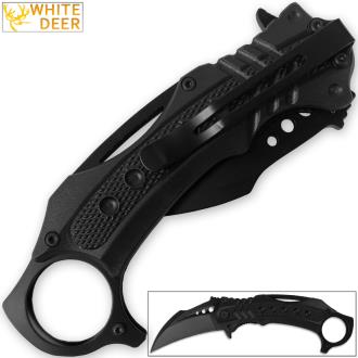 White Deer Tactical Defense Emergency Karambit Knife Lightened Assisted Open Black