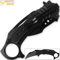 WD2056BK - White Deer Tactical Defense Emergency Karambit Knife Lightened Assisted Open Black