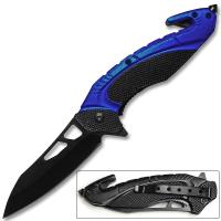 WDF-280BL - White Deer Tactical Knife with Glass Breaker Blue and Black