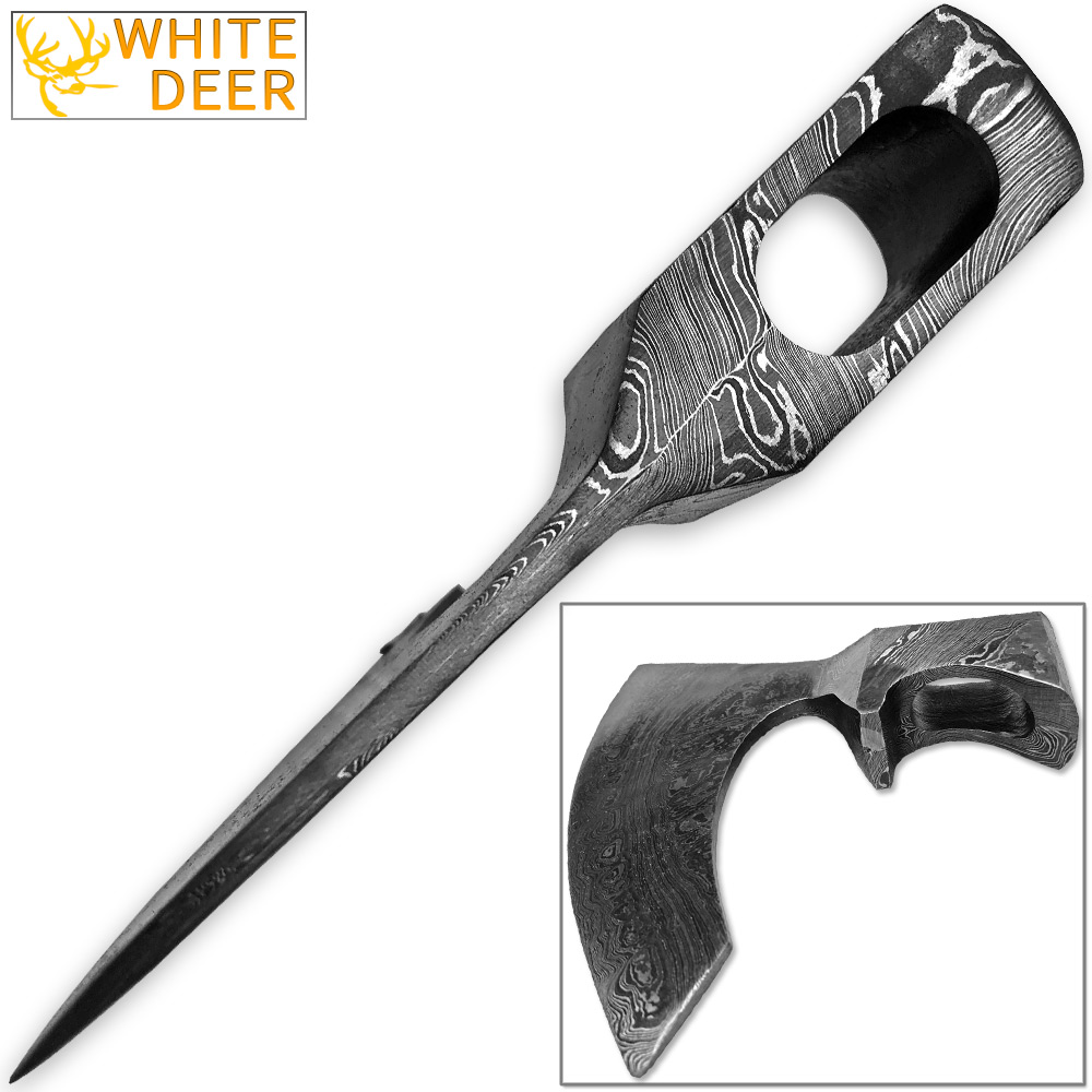 WHITE DEER Blank Axe Head Bit Damascus Steel Viking Hatchet Wildling