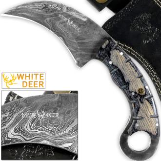 White Deer Champion Karambit Knife Magnum Damascus Forged Steel