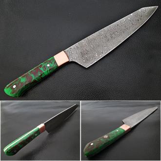 Gyutou Forged Chef Knife Resin Grips Green Brown by White Deer
