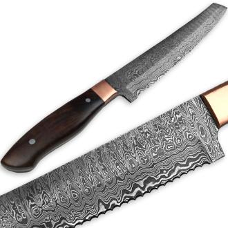 White Deer Forged Serrated Bread Knife Chef Cutlery Damascus Steel Saw 1095HC Kitchen
