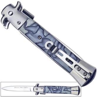 Premium Milano Collection Stiletto Switchblade Knife Spring Assist White Grey