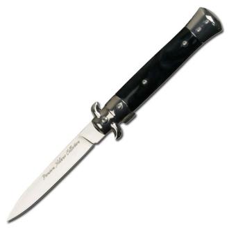 Premium Milano Collection Stiletto Knife Spring Assist Black Marble Grips