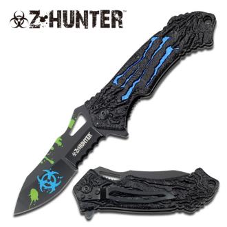 Blue Zombie Hunter Assisted Opening Folder Knife