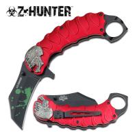 ZB-058RD - Z-Hunter Zombie Tactical Karambit Red Knife Assisted-O Glass Breaker Finger Ring