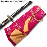 ZSB-02BAG - Pink Silk Embroidered Sword Bag with Gold Rope Tie