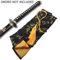 ZSB-04BAG - Black Silk Embroidered Sword Bag with Gold Rope Tie