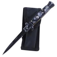 A150DLB-2 - Mafia Italian Milano Stiletto Switchblade Automatic Knife Black White Wall