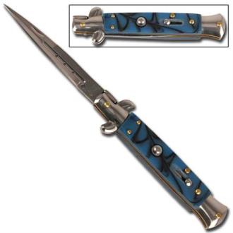 Mafia Italian Milano Stiletto Automatic Knife Silver Blue Marble 2