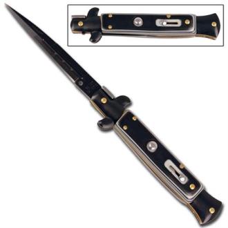 Mafia Italian Milano Stiletto Switchblade Automatic Knife Black White Wall 2