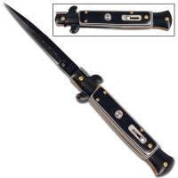 A150BLB - Mafia Italian Milano Stiletto Automatic Knife - Black White Wall 2