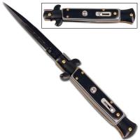 A150BLB - Mafia Italian Milano Stiletto Switchblade Automatic Knife Black White Wall 2