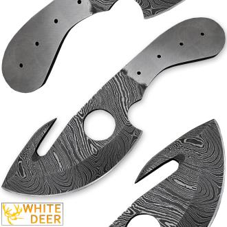 White Deer Gut Hook Damascus Skinner Knife Blank Blade DIY Make Your Own