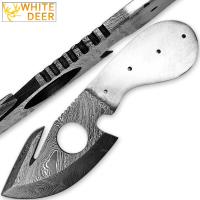 White Deer Gut Hook Damascus Skinner Knife Blank Blade 8in DIY