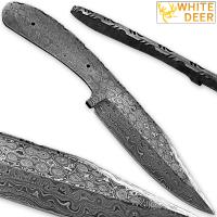 BDM-2301 - White Deer Damascus Blank Knife Full Tang Bird Eye Pattern Welded Skinner Blade
