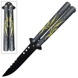 Green Spider Balisong Butterfly Knife Black Blade