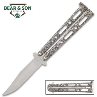 Bear & Son Silver Vein Handle Butterfly Knife