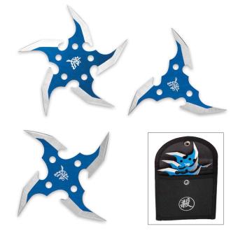 Circulus Mortem 3-Piece Throwing Star Set with Nylon Pouch Blue