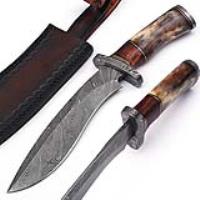 DFM-2 - Custom Made Damascus Steel Kukri Knife w/ Wood &amp; Camel Bone