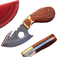 DM-1025 - White Deer Exclusive Damascus Steel Guthook Hunting Knife with Stag Antler