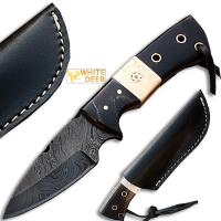 DM-1410 - White Deer General Patton&#39;s Custom Damascus Knife 1095 HC Steel Razor Sharp