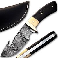 DM-2164 - White Deer Damascus Steel Hunting Knife Camel Bone Buffalo Horn Handle