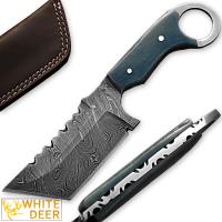 DM-2195 - White Deer Damascus Tanto Tracker Camel Bone Handle in Blue Color 1095 HC Steel