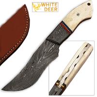 DM-2213 - White Deer Damascus Steel Custom Knife Camel Bone Handle