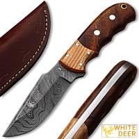 DM-2275 - White Deer Rosewood &amp; Olive Wood Classic Damascus Skinner Limited Edition