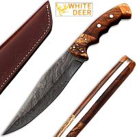 DM-2276 - White Deer Exclusive Damascus Steel Bowie Knife With Rose Wood &amp; Burl Olive Wood