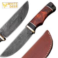 DM-2310 - White Deer Rebel Komrad Damascus Knife Custom Walnut Hardwood Handle