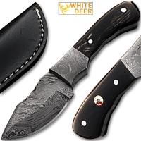 DM-710 - White Deer Damascus Steel Skinner Knife with Buffalo Horn Handle