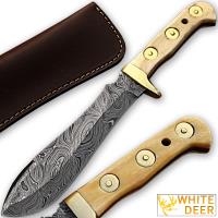 DM-722 - White Deer Magnum Damascus Steel Handmade Hunting Knife with Authentic Buffalo Bone Handle