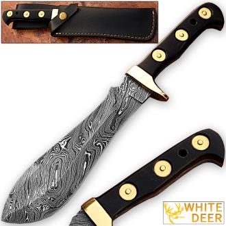 White Deer Magnum Damascus Steel Handmade Hunting Knife Authentic Buffalo Horn Handle