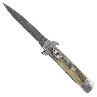 Rock Polish Damascus Steel Automatic Stiletto Switchblade Lever Lock Knife