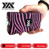 L100-PZA - Pink Zebra Max Power 10 Million Volt Stun Gun Rechargeable LED Light