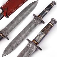 DHK2247 - Legion of the Damned Damascus Steel Dagger with Leather Sheath