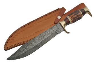 16" Stag Handle Damascus Bowie