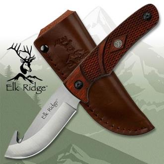 Elk Ridge Gut Hook Fixed with Diamond Cut Pakkawood Handle