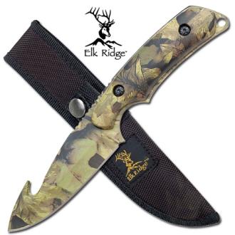 Elk Ridge Knife Fixed Gut Hook Blade Camo