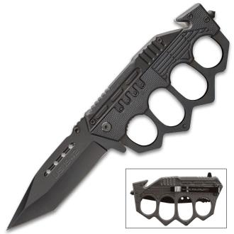 Black Folding Knuckle Knife Stainless Steel Blade