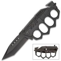 BV575 - Black Folding Knuckle Knife - Stainless Steel Blade